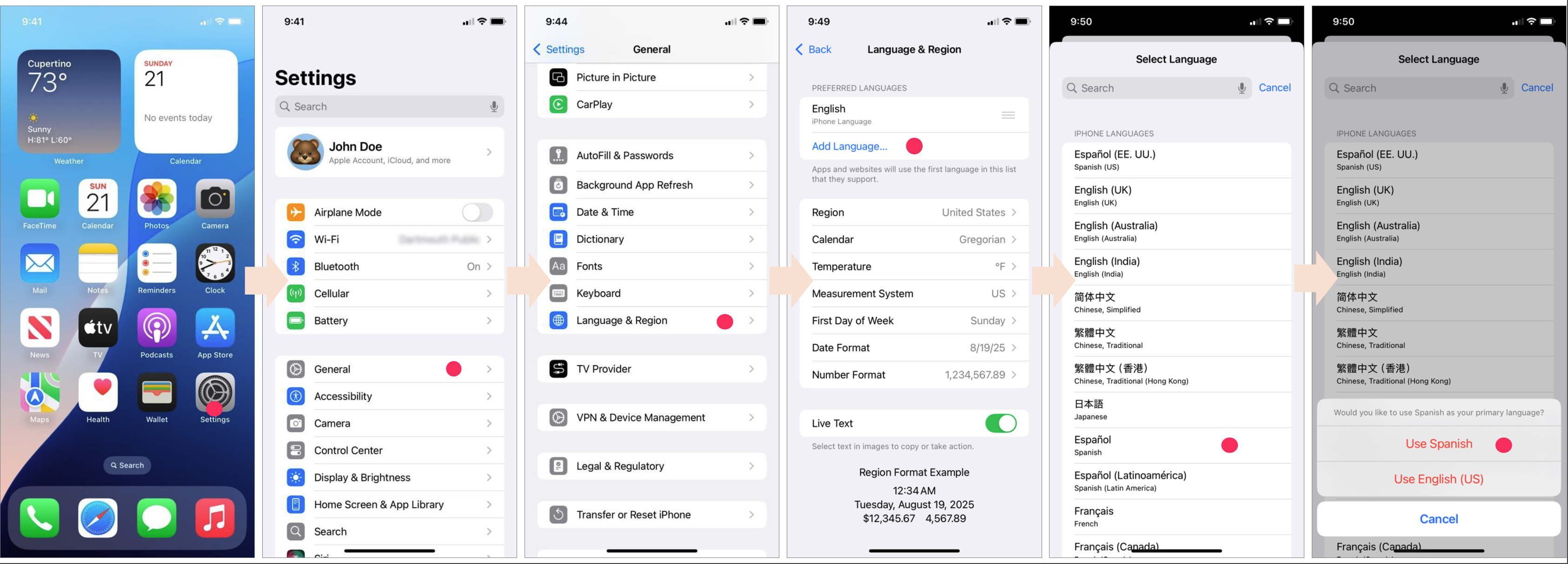 Case study showing how to change the device language